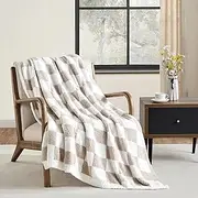 [CREVENT] Ultra Soft and Plush Reversible Microfiber Throw Blanket for Couch Sofa and Bed (127x152cm Checkered Beige)