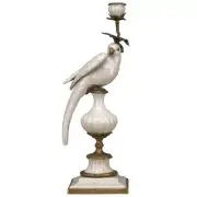 PORCELAIN IN BRONZE ORMOLU WHITE CRACKLE FIGURAL BIRD CANDLESTICK LEFT
