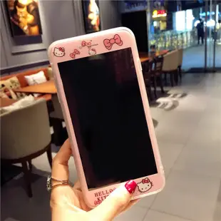 Kitty玻璃貼手機殼iPhone X卡通全包軟殼OPPOR9s R11s R9蝴蝶結Kitty蘋果i6s i7/i8