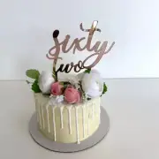 Acrylic Rose Gold 'sixty two' Birthday Cake Topper Party Decorating Supplies