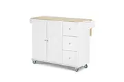 Kitchen Trolley Workbench Island Serving Cart Bar 3 Drawers Wooden White