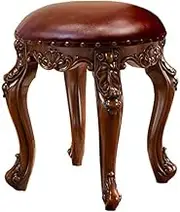 Footstool Dressing Table Backless Round Vanity with Soft PU Leather Seat Copper Nail Decoration Brown (Color : Dark Brown Size : #2)