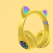 Wireless cat ear bluetooth headset luminous all-inclusive ear headset 5.0 Birthday gift for best friend ,Yellow