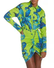 Versace Jeans Couture Printed Button Front Ruched Mini Dress