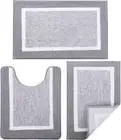 3-Piece Bathroom Bath Mat Contour Rug Set Gray Non Slip Bathroom Shower Rugs