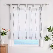 ESLIR Roman Blind with Eyelets, Kitchen Roman Curtains, Transparent Tab-Top Roller Blind Curtains with Wave Print, Modern Voile Grey, W x H 120 x 140 cm, Pack of 1