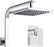 Cefito Shower Head Set, 8" Rain Hand Showers Rail Taps Holder Handheld Mixer Faucet Showerhead Tap Kit Bath Accessories Bathroom Fixtures Wall, High Pressure 1.5m Stainless Steel Water Hose Black