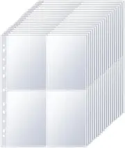 Cleminsta A4 Photo Sleeves, Pack of 30, 240 Pockets for 2/3/4 Ring Binder, Transparent Postcard and Document Sleeves, Double-Sided 4 Pockets, Cards