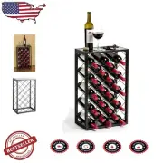 Free Standing 23 Bottle Wine Rack with Glass Top Shelf - Durable Steel Design