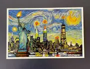 New York City - Statue of Liberty - Starry Night - Lantern Press Postcard
