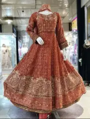 Pakistani Dress Fully Embroidry Handwork Emblishment Long Frock Stuff Organza