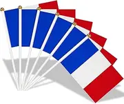 AhfuLife 15/30/100 Pieces France Mini Flags on Sticks with 30cm White Pole for Bastille Day World Cup Football Party Decorations (14x21cm, 30pcs)