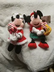 Christmas Santa Japan Mickey Mouse & Minnie 8" Plush Bean Bag Beanies 2000