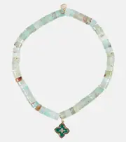 [Sydney Evan] Sydney Evan 14kt gold Moroccan charm beaded bracelet with diamond One Size green