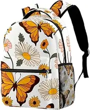 [Generic] Autumn Botanical Flower and Butterfly Backpack Students Shoulder Bags Travel Bag College School Tote Backpacks for Women Men Kids Teen Girls Boys