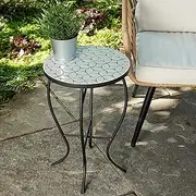 Quality Outdoor Living 29-KY03WH Accent Side Table - Small, Colorful Mosaic Design, Rust-Resistant Steel Frame, White