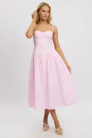 Pink Midi Dress Corset Bust - Size 14L, Women's Midi Dress