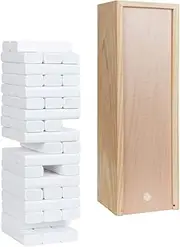 WE Games Wood Block Toppling Party Game - Includes 12 in. Wooden Box and die - with White Blocks