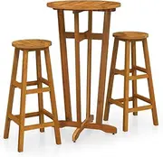 vidaXL Solid Acacia Wood 3-Piece Bar Set- Modern Brown Round Table and Chair Set for Indoor/Outdoor Use