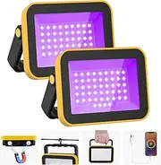 T-Sun Rechargeable LED Black Lights, Battery Powered Blacklight,2 Pack Flood Lights for Fluorescent Neon Glow in The Dark, Party, Stage Lights, Body, Paint, Indoor Decor