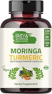 Ireya Ayurveda Organic Moringa Turmeric Capsules Moringa Oleifera Powder Turmeric Root Powder With Blackpepper, 120 count Pack of 1