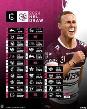 2024 DRAW MANLY WARRINGAH SEA EAGLES MATCH FIXTURE TEAM PLAYER POSTER,NRL RUGBY
