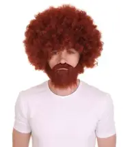 80's Painter Afro Wigs with Full Beard and Mustache Set | Auburn HM-1274