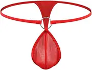 CAZEOUU Men's Sexy Thong Underwear with Steel Ring - Low Waist Transparent G-String in Black and Red, Breathable Mesh, Elastic Fit for Ultimate Comfort (red)