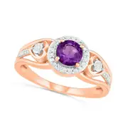 5.0mm Amethyst and 0.05 CT. T.W. Natural Diamond Frame Heart-Sides Split Shank Ring in Solid 10K Rose Gold