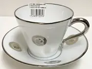 Bernardaud Espresso cup and saucer Porcelaine LIMOGES PLATIN W/ SILVER DOTS NWB