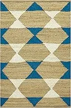 Premium Handwoven 2.5x14 Kilim Jute Runner Rug – Braided Flatweave Geometric Design Beige & Blue – Durable Doormat for Indoor & Outdoor Use – Perfect for Hallway, Staircases, Corridor & Balcony
