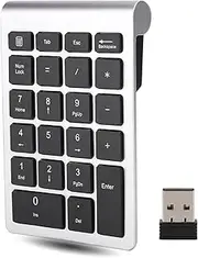 22 Keys Wireless Number Pad,Portable 2.4 GHz Numeric Keypad Numpad,USB 2.4G Mini Keyboard for Windows/Linux,for Laptop, PC, Desktop (Silver Black)