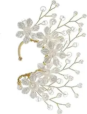 [Generic] Dainty Pearl Rhinestone Ear Cuff Without Piercing Elegant Floral Leaf Vine Ear Clip Classy Gold Solid Flower Ear Climber Fairy Ear Crawler for Women Girls