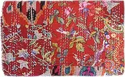 Sophia Art Indian King/Queen Size Kantha Quilt, Bohemian Bedding Kantha, Red Patchwork Kantha Rallies, Reversible Blanket/Bedspread Quilt (Multi)