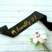 Black 'Finally 21' Birthday Party Satin Sash