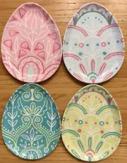 Cynthia Rowley Colored Easter Egg MELAMINE Egg Shaped Side Plates Set 4