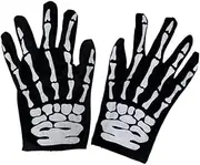 [Amosfun] Unisex Fit White Skull Bone Gloves for Halloween Costumes Gothic Gloves Skeleton Print for Motorcycling