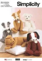 Simplicity R11931 Poseable 24" Plush Puppies in 5 Styles UNCUT Pattern S9807