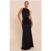 Black Satin Floaty Maxi Skirts, Black