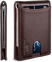 [SERMAN BRANDS] Travel Wallet RFID Blocking Bifold Slim Genuine Leather Thin Minimalist Front Pocket Mens Wallets with Money Clip - Made from Full Grain Leather (Texas Brown 1.S)