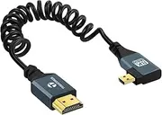 8K Right Angle Micro HDMI to HDMI Coiled Cable 3.3FT, 90 Degree HDMI to Micro HDMI Male to Male Spiral Cord, Support 8K@60Hz 4K@120Hz 48Gbps for GoPro Hero, Raspberry Pi 4, Sony Camera