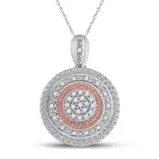 10k Two-tone Gold Round Diamond Concentric Circle Pendant 1/10 Cttw
