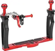 Dual Handle Underwater Camera Tray, Aluminum Alloy Underwater Video Stabilizer Camera Bracket with 2 Joint Arms, Handle Grip Tray Stabilizer for Camera Housing, Video Light