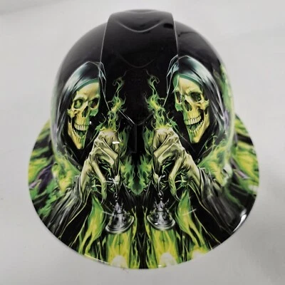 full brim hard hat custom hydro dipped IN WICKED GREEN SMOKING SKULLS NEW