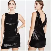 NWT Alice + Olivia Kamryn Black Sequin Sparkle Cowl Back Shift Dress Mini Sz 8