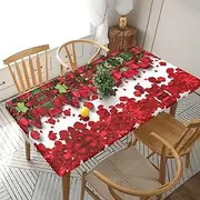 5 Foot Rectangle Elastic Fitted Tablecloth, Waterproof Edged Great for Picnic Party Outdoor Patio,Red Rose Petals
