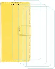LCEHTOGYE Cover for Doogee X98 Pro + 4 Slice HD Tempered Glass,Shell PU BracketBumper Protective Back Case - Anti-Scratch Screen Protector for Doogee X98 Pro-YSFM - Yellow
