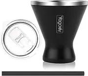 Stainless Steel Martini Tumbler with Lid & Cuttable Silicone Straw - 10oz Vacuum Sealed Insulated Martini Glass - Elegant Design Margarita Glass for Perfectly Chilled Drinks - Black