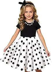 [Tao-Ge] Girls Vintage Dress Polka Dot Swing Rockabilly Dresses Necklace Size 6-12 Girls Dresses
