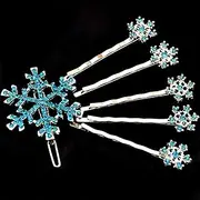 [Lufsun] 6 Pcs Christmas Snowflake Hair Clips Set Blue Rhinestone Metal Snowflake Hair Pins Winter Decorative Hair Accessories for Women Girls